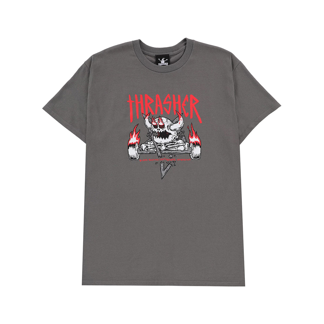 THRASHER X TOY MACHINE MONSTER-GRAM SS TEE / CHARCOAL