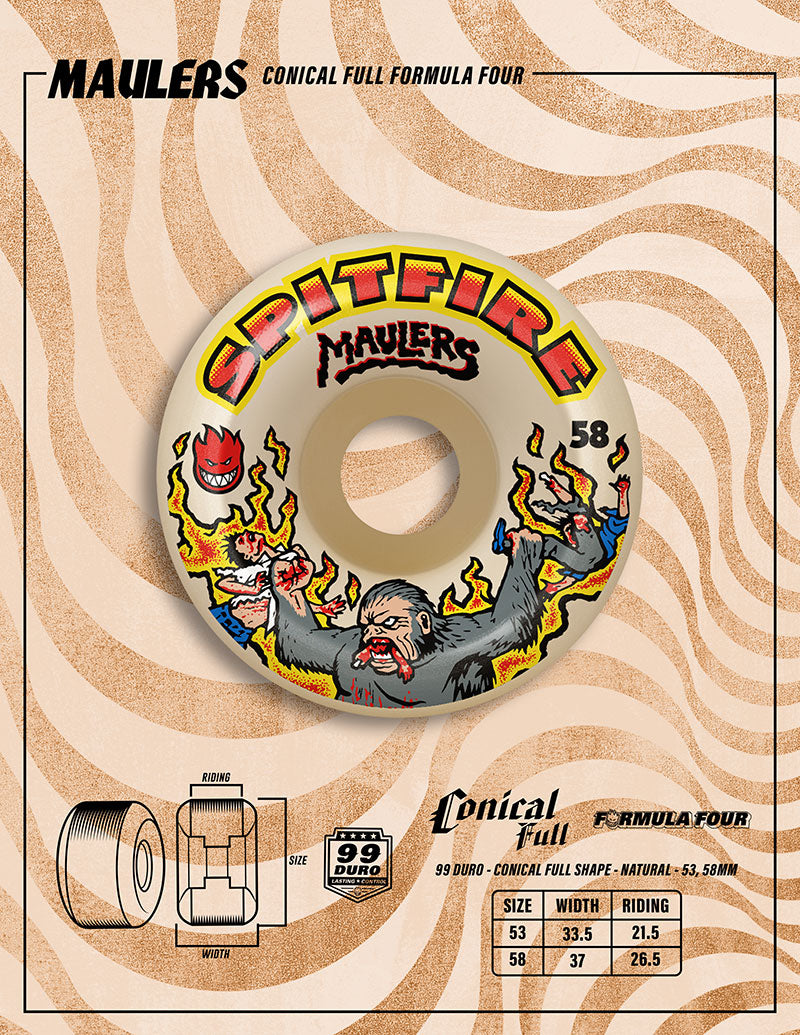 SPITFIRE WHEELS(スピットファイア ウィール)| FORMULA FOUR MAULERS WHEEL CONICAL FULL SHAPE - 53MM / 58MM 99DU | スノーボード・スケートボードのTACTICS JAPAN