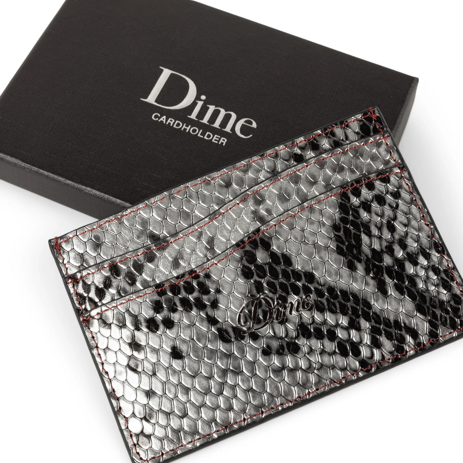 EMBOSSED LEATHER CARDHOLDER / GRAY SNAKE SKIN