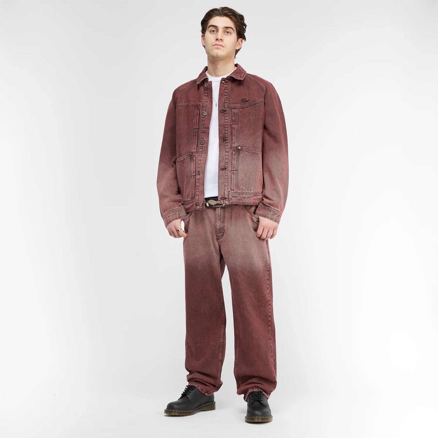CLASSIC RELAXED DENIM PANTS / DIPPED SANDBLASTED BURGUNDY