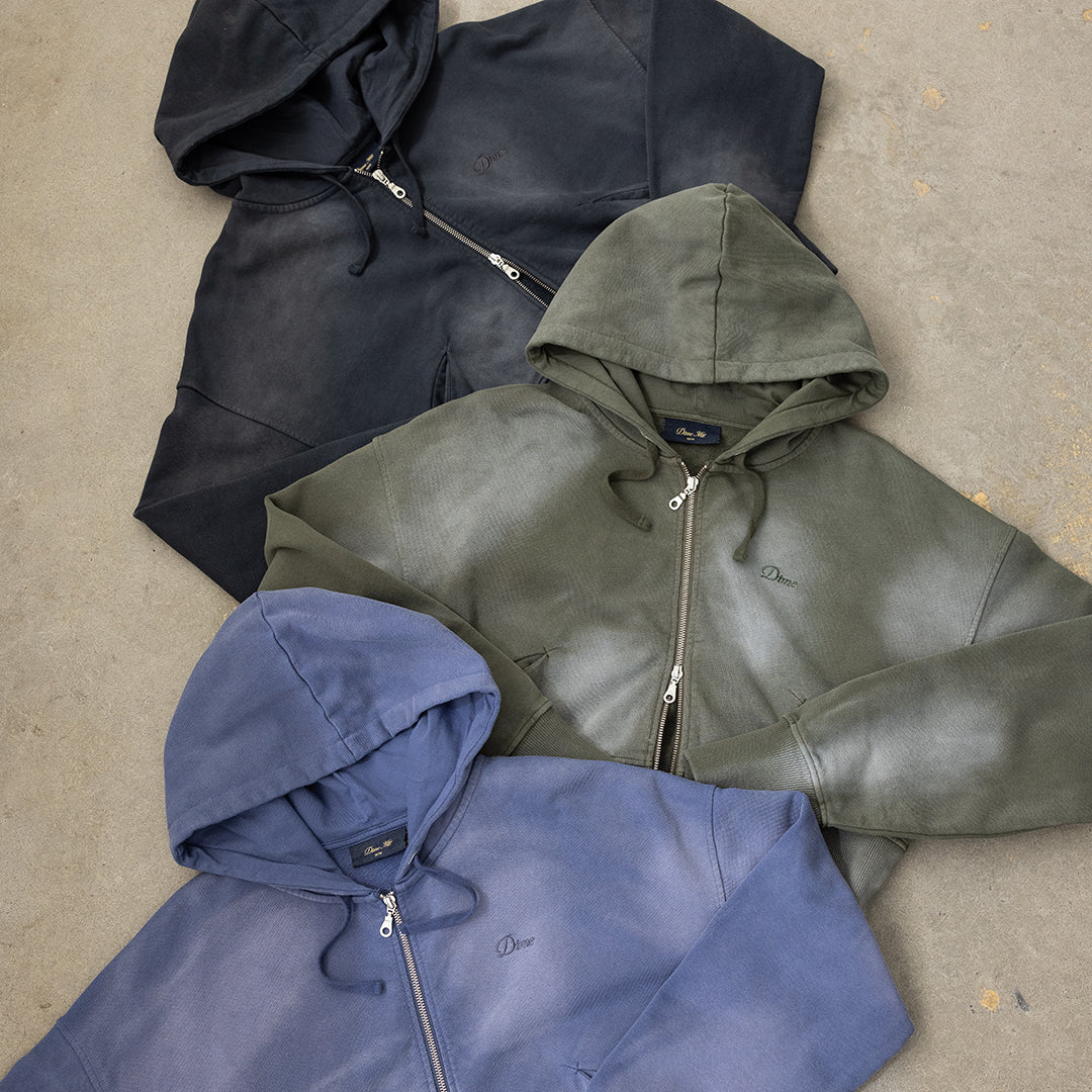 CROPPED ZIP HOODIE / BLACK WASHED
