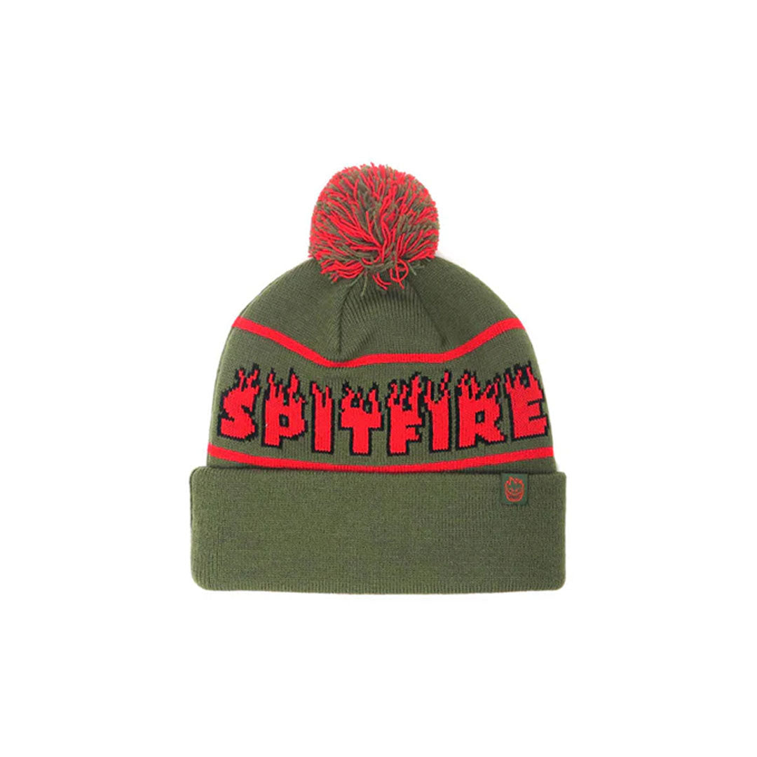 SPITFIRE WHEELS(スピットファイア ウィール)| DEMONSEED SCRIPT POM BEANIE / OLIVE/RED/BLACK | スノーボード・スケートボードのTACTICS JAPAN