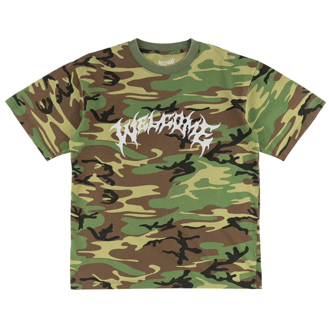 WELCOME SKATEBOARDS(ウェルカム スケートボード)| BARB CAMO BOXY GARMENT-DYED TEE / CAMO | スノーボード・スケートボードのTACTICS JAPAN