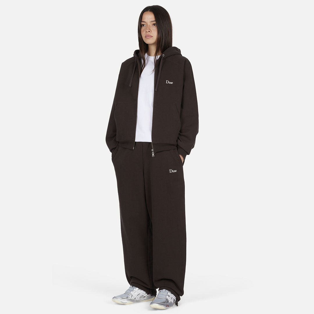 CLASSIC SMALL LOGO ZIP HOODIE / DARK BROWN