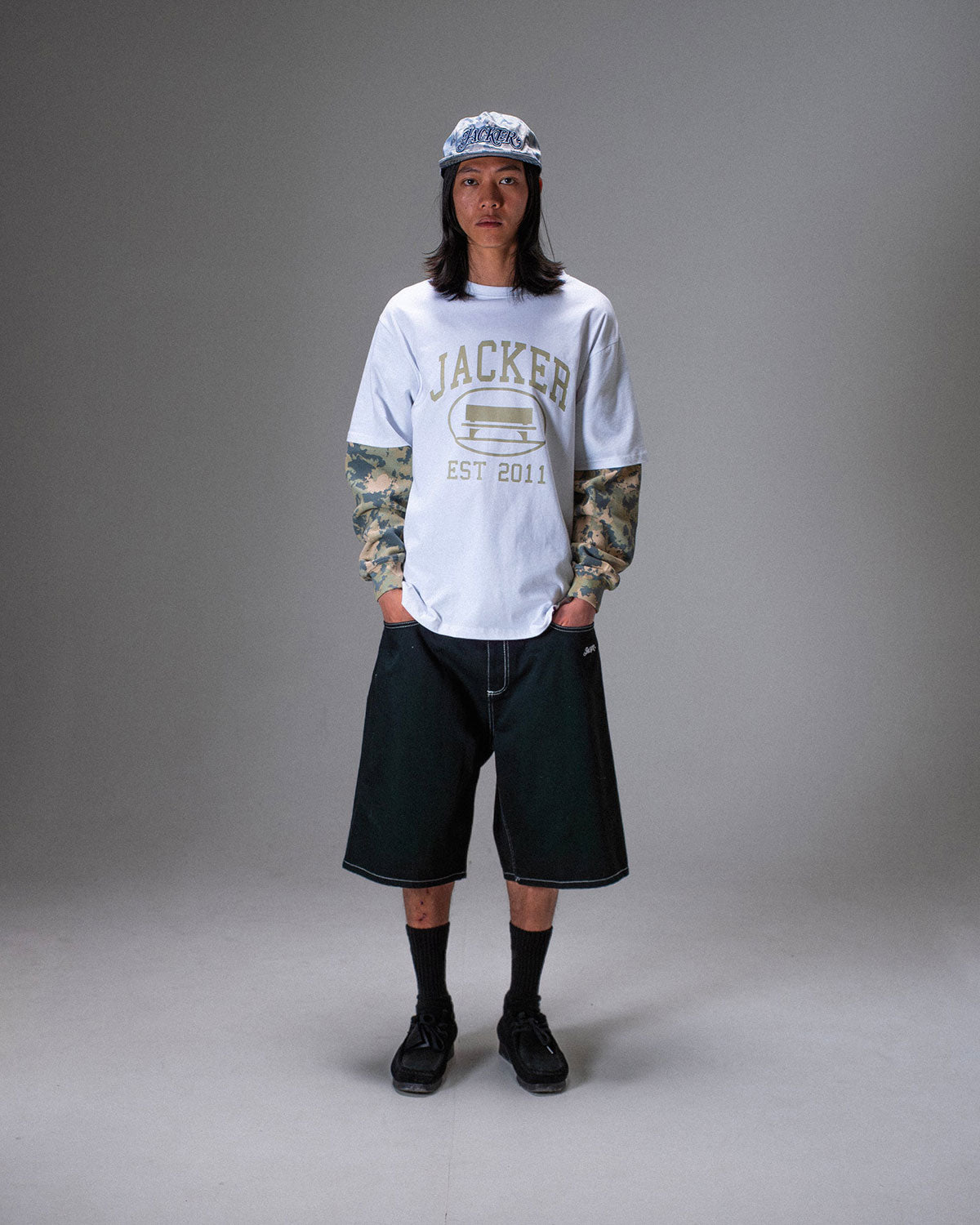 JACKER(ジャッカー)| COLLAGE WAFFLE CAMO LOUNGSLEVE / WHITE | スノーボード・スケートボードのTACTICS JAPAN