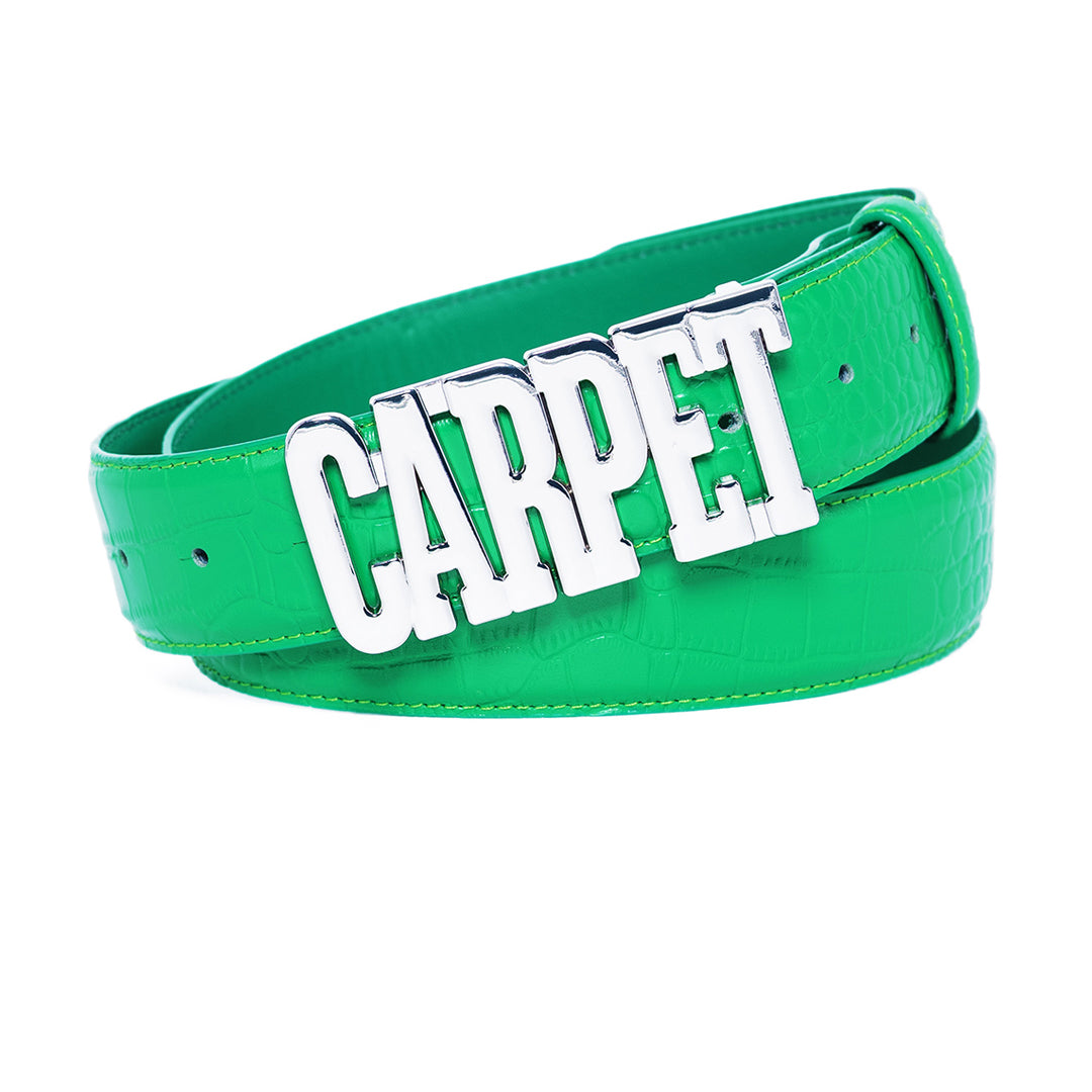 CARPET CROCSKIN LEATHER BELT / GREEN