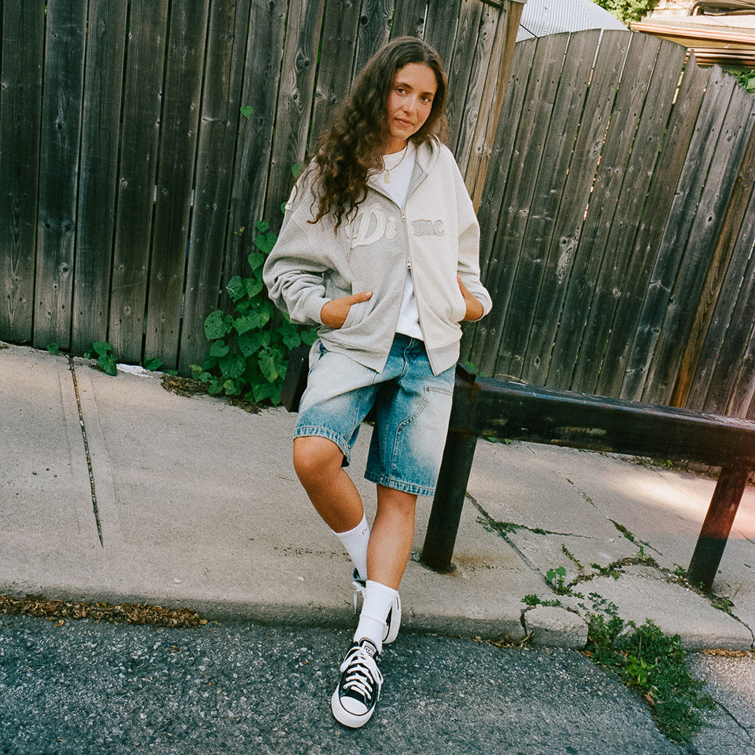 DIME MTL(ダイム モントリオール)| REVERSE FRENCH TERRY ZIP HOODIE / HEATHER GRAY | スノーボード・スケートボードのTACTICS JAPAN