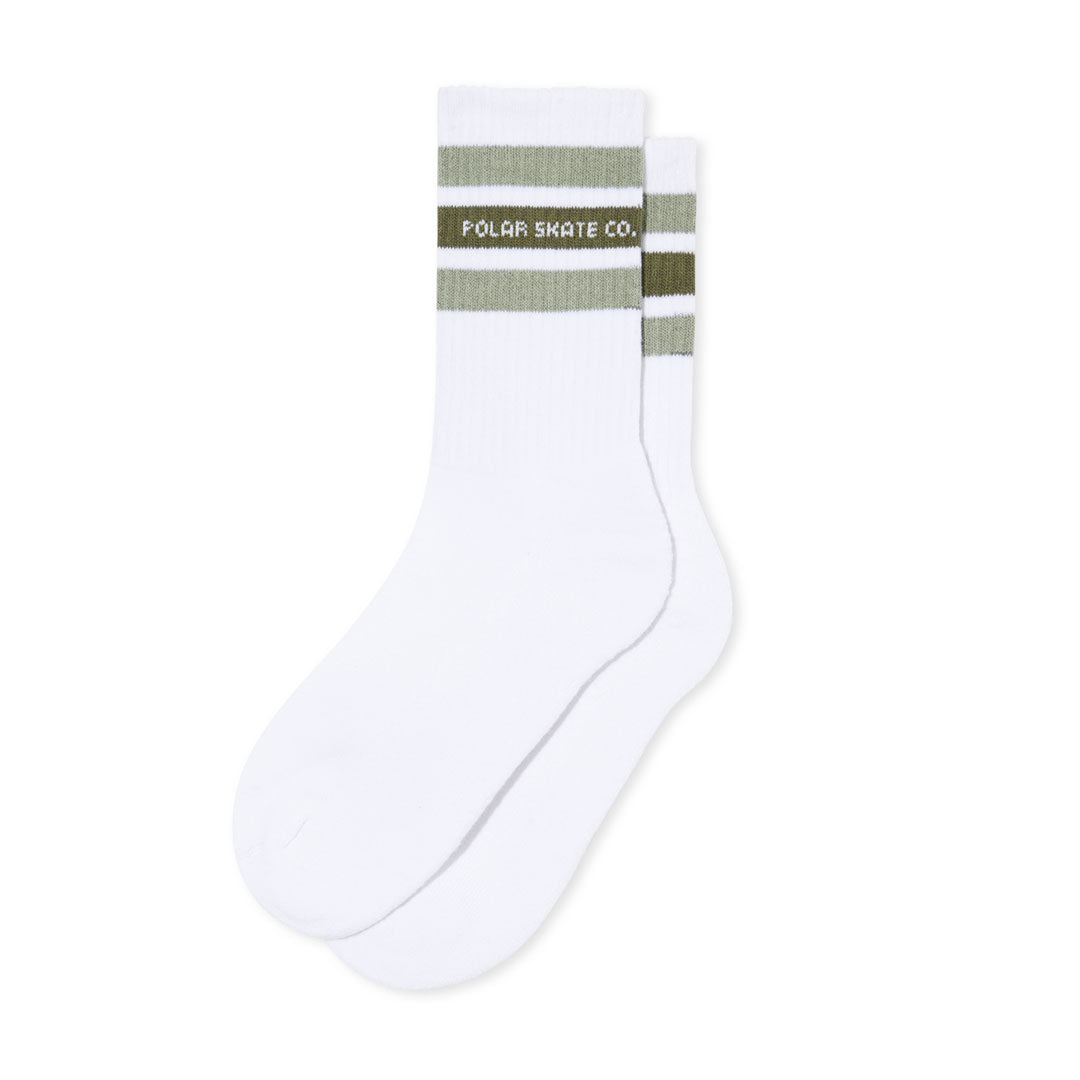 POLAR SKATE CO.(ポーラー スケート カンパニー)| RIB SOCKS FAT STRIPE / WHITE/SAGE | スノーボード・スケートボードのTACTICS JAPAN