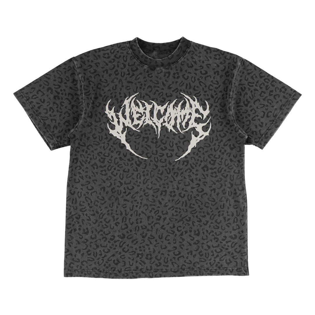 WELCOME SKATEBOARDS(ウェルカム スケートボード)| FANG BOXY GARMENT-DYED PRINTED TEE / VINTAGE BLACK/LEOPARD PRINT | スノーボード・スケートボードのTACTICS JAPAN