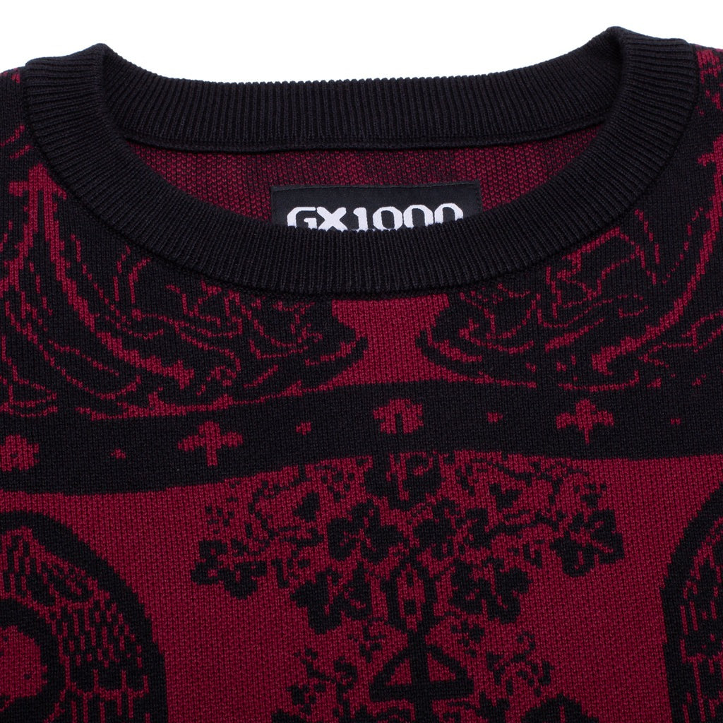 GX1000(ジーエックス ワンサウザンド)| JACQUARD KNIT ANGEL SWEATER / BLACK/MAROON | スノーボード・スケートボードのTACTICS JAPAN