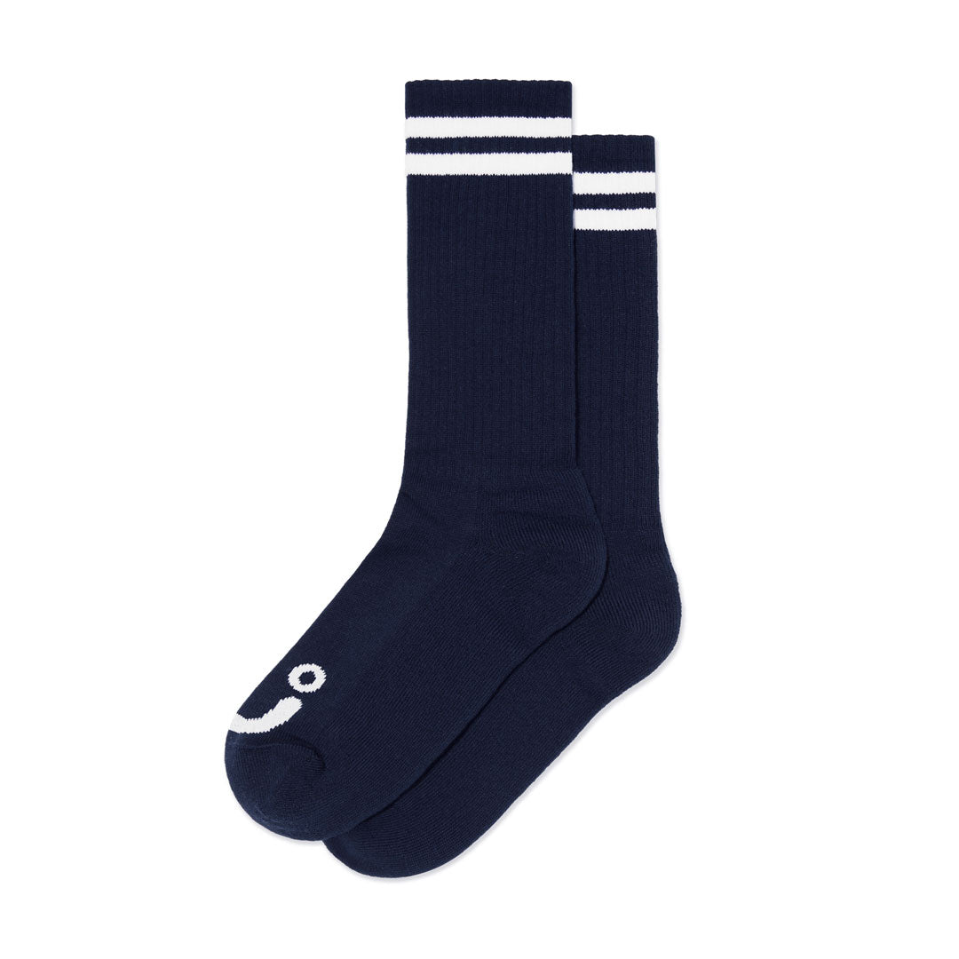 POLAR SKATE CO.(ポーラー スケート カンパニー)| RIB SOCKS LONG HAPPY SAD / WHITE/NAVY | スノーボード・スケートボードのTACTICS JAPAN