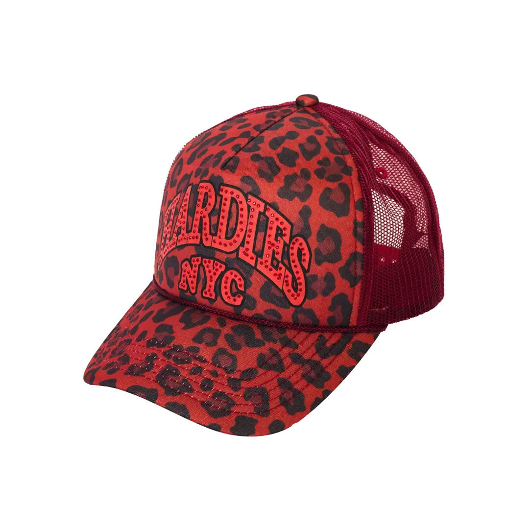 HARDIES HARDWARE(ハーディーズ ハードウェア)| HARDIES NYC RHINESTONE PRE CURVE TRUCKER HAT / RED LEOPARD | スノーボード・スケートボードのTACTICS JAPAN