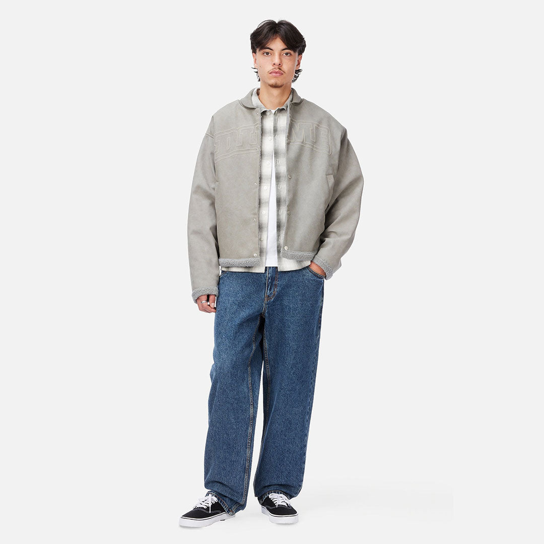 FAUX SUEDE VARSITY JACKET / GRAY