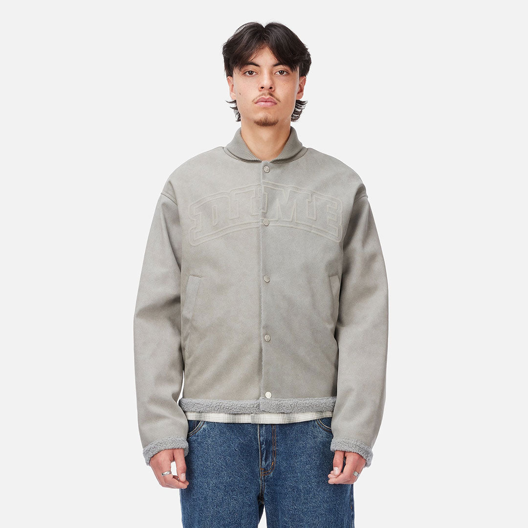 FAUX SUEDE VARSITY JACKET / GRAY
