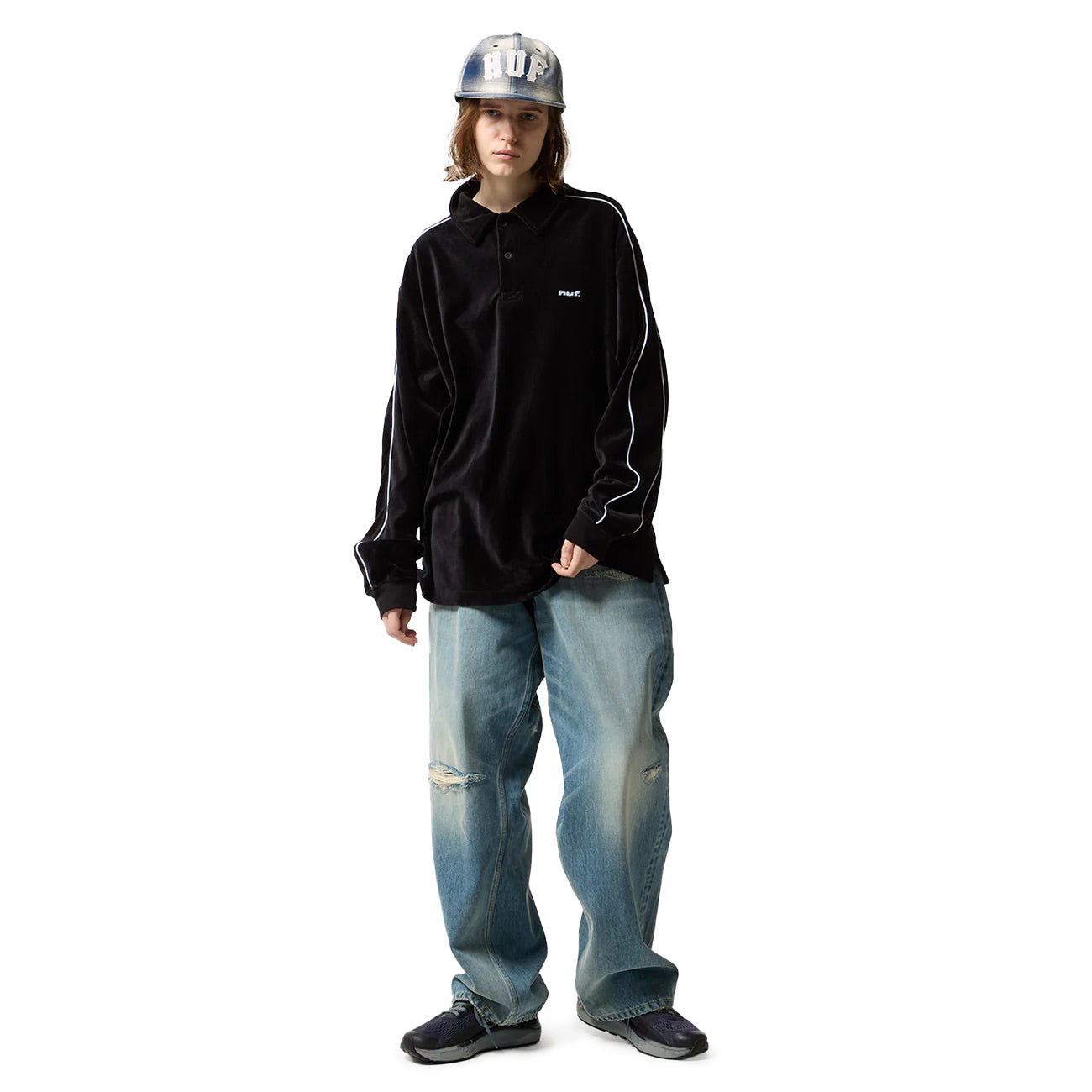 HUF WORLDWIDE(ハフ ワールドワイド)| H DOT VELOUR POLO / BLACK | スノーボード・スケートボードのTACTICS JAPAN