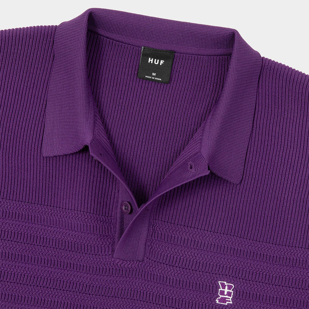 HUF WORLDWIDE(ハフ ワールドワイド)| MEGABLAST KNIT POLO TOP / PURPLE | スノーボード・スケートボードのTACTICS JAPAN