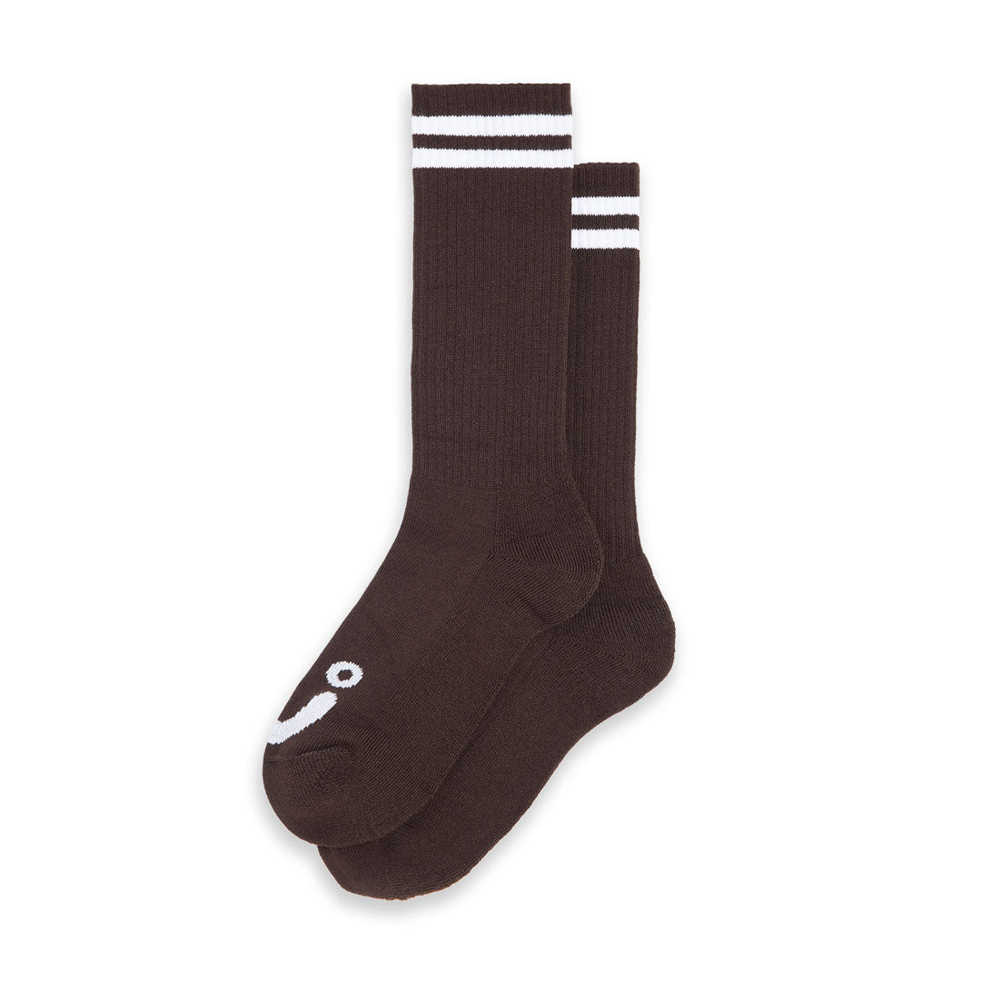 POLAR SKATE CO.(ポーラー スケート カンパニー)| RIB SOCKS LONG HAPPY SAD / BROWN/WHITE | スノーボード・スケートボードのTACTICS JAPAN
