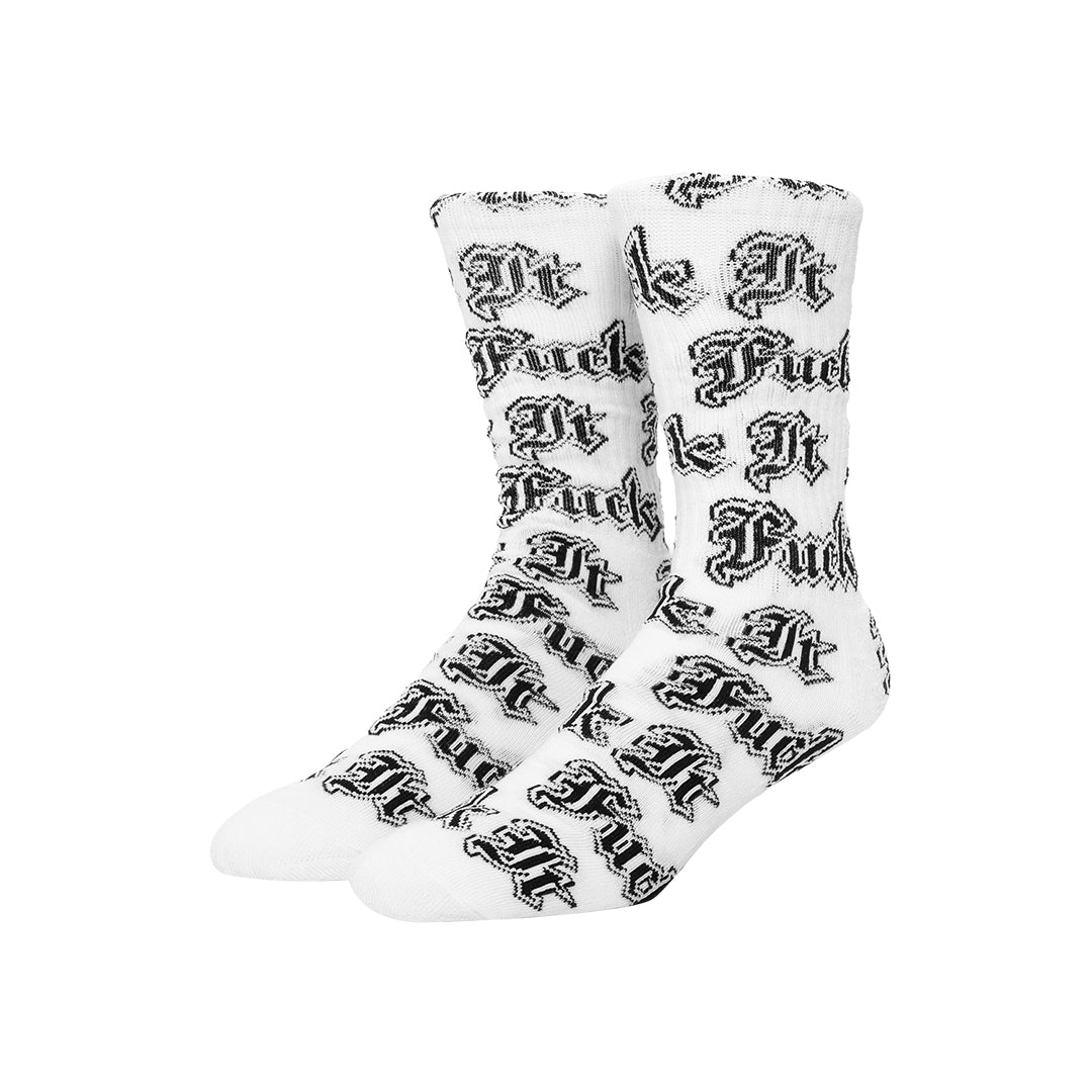 HUF WORLDWIDE(ハフ ワールドワイド)| FUCK IT OLD ENGLISH SOCK / WHITE | スノーボード・スケートボードのTACTICS JAPAN