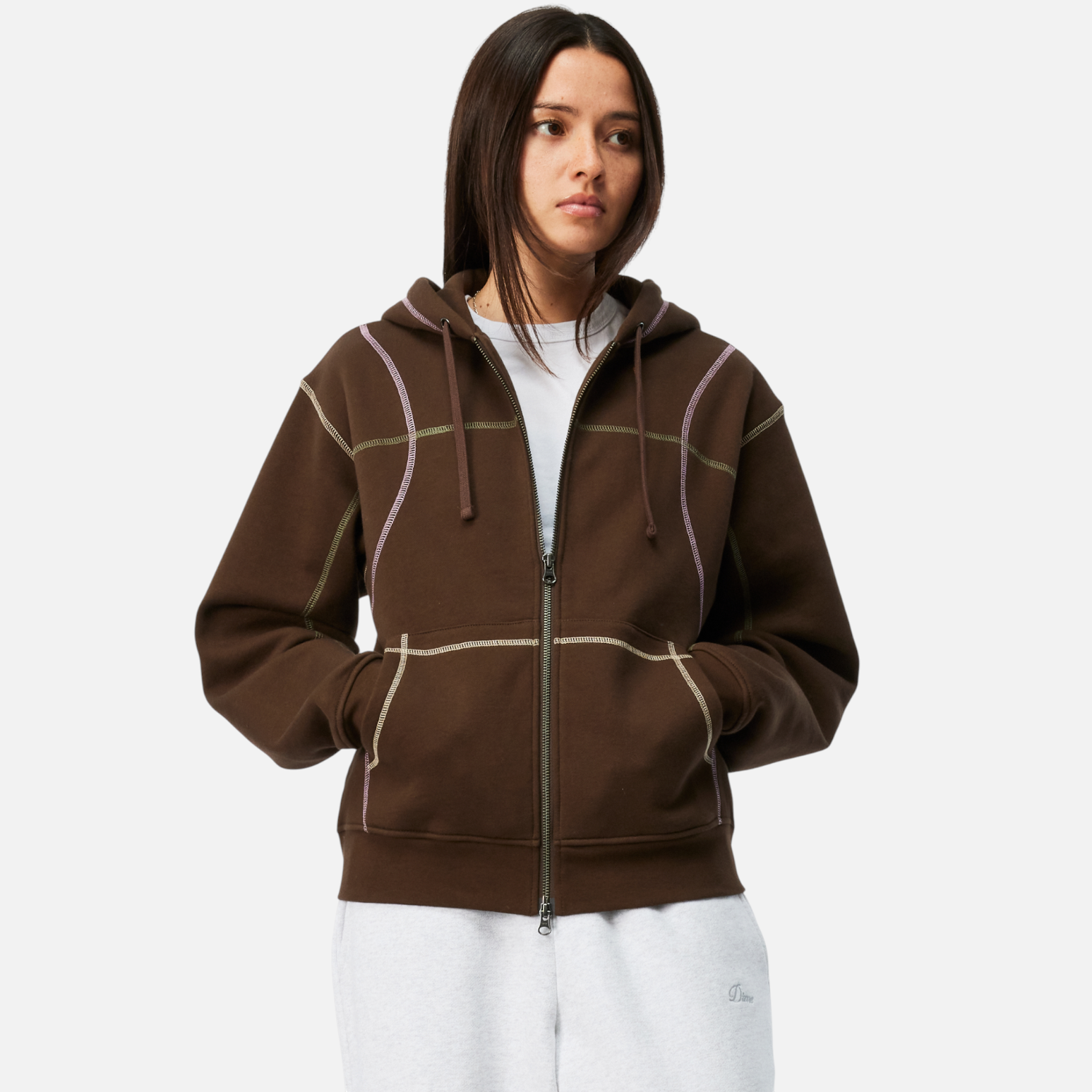 DIME MTL(ダイム モントリオール)| COURT ZIP HOODIE / BROWN MULTI | スケートボード・スノーボードのTACTICS JAPAN