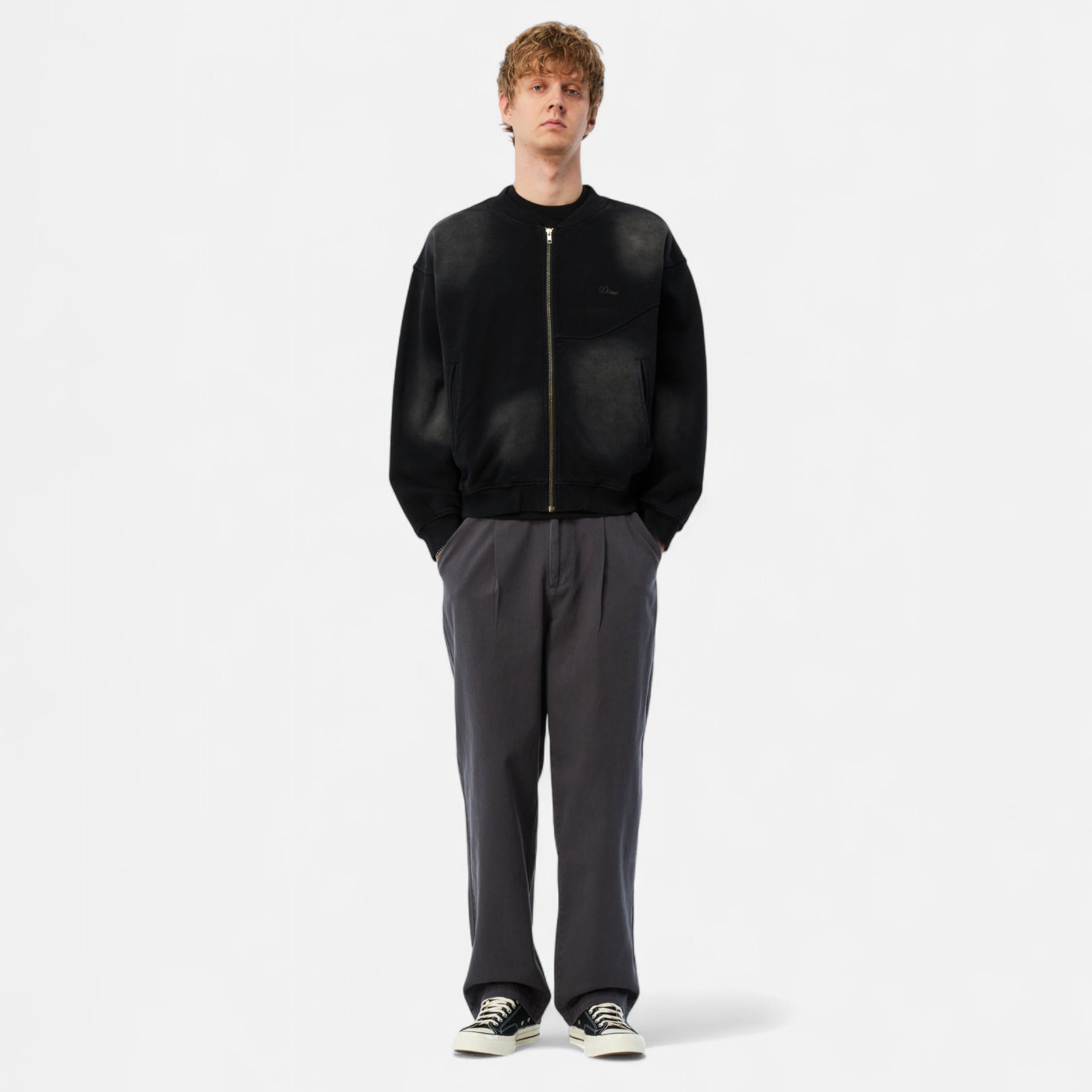 DIME MTL(ダイム モントリオール)| FADED FLEECE BOMBER / BLACK | スケートボード・スノーボードのTACTICS JAPAN