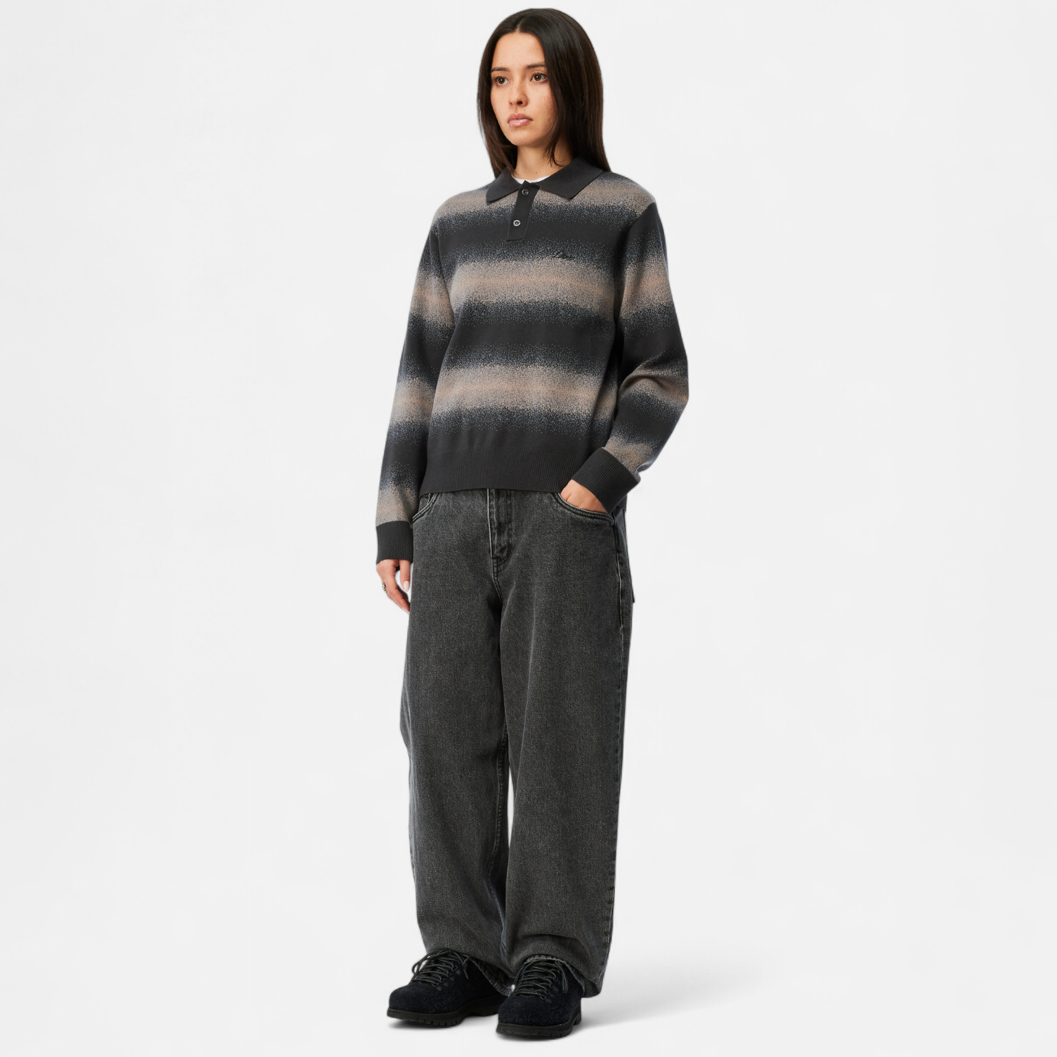 DIME MTL(ダイム モントリオール)| STRIPED RUGBY KNIT / CHARCOAL MULTI | スケートボード・スノーボードのTACTICS JAPAN
