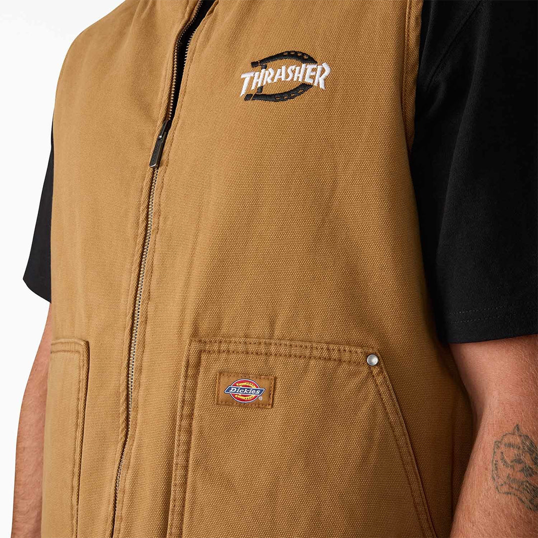DICKIES SKATEBOARDING(ディッキーズ スケートボーディング)| DICKIES X THRASHER REVERSIBLE VEST / BROWN DUCK | スノーボード・スケートボードのTACTICS JAPAN
