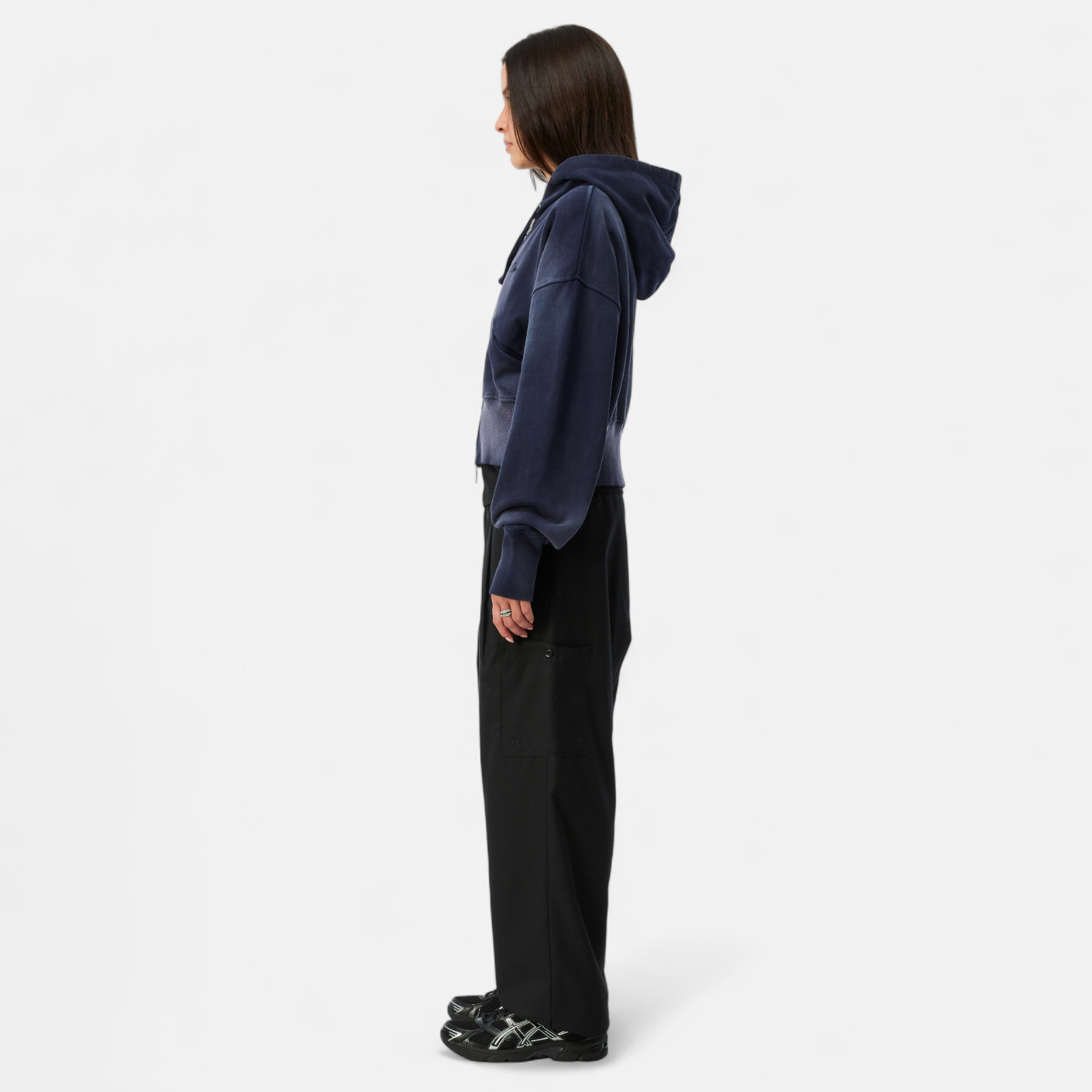 CROPPED ZIP HOODIE / NAVY WASHED