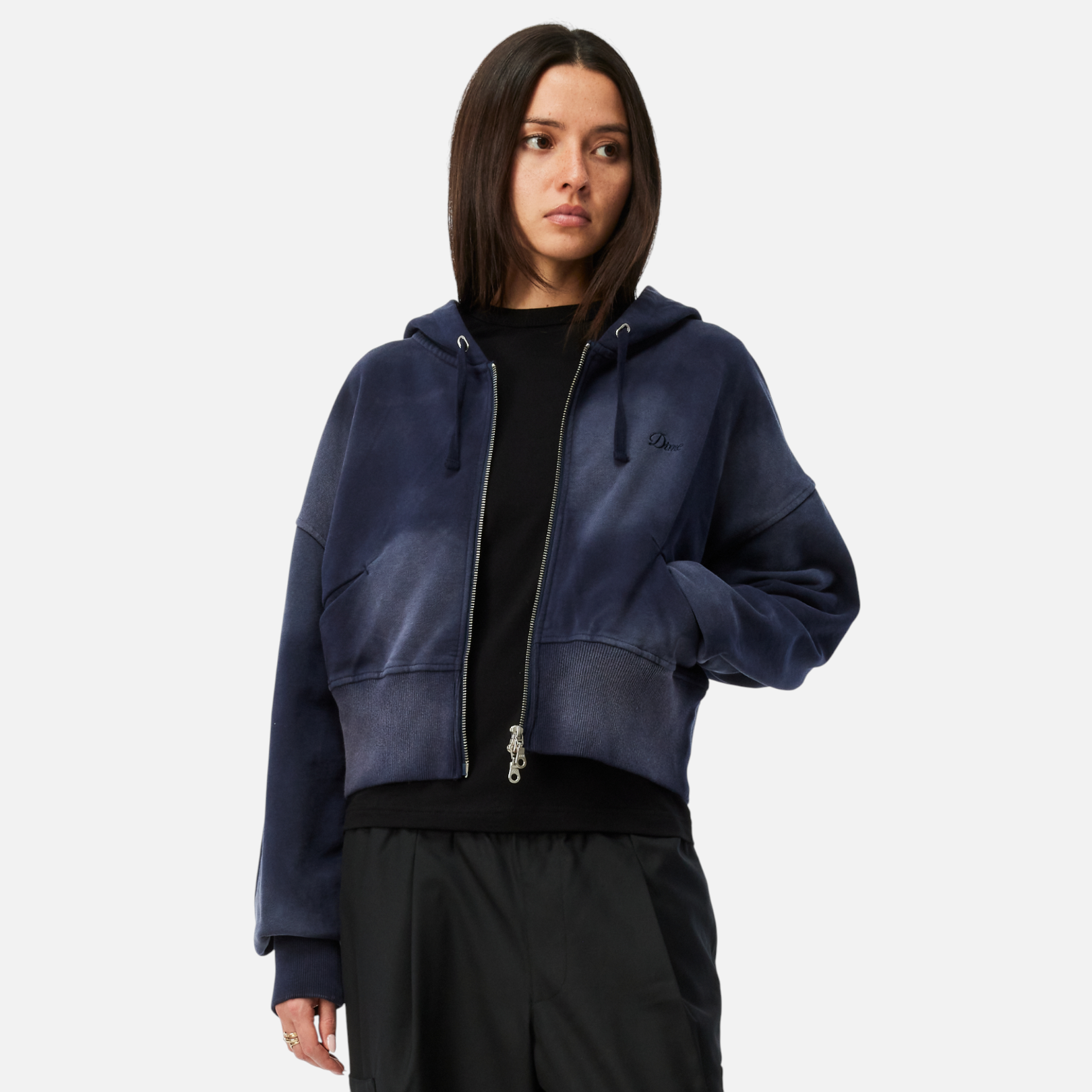 DIME MTL(ダイム モントリオール)| CROPPED ZIP HOODIE / NAVY WASHED | スケートボード・スノーボードのTACTICS JAPAN