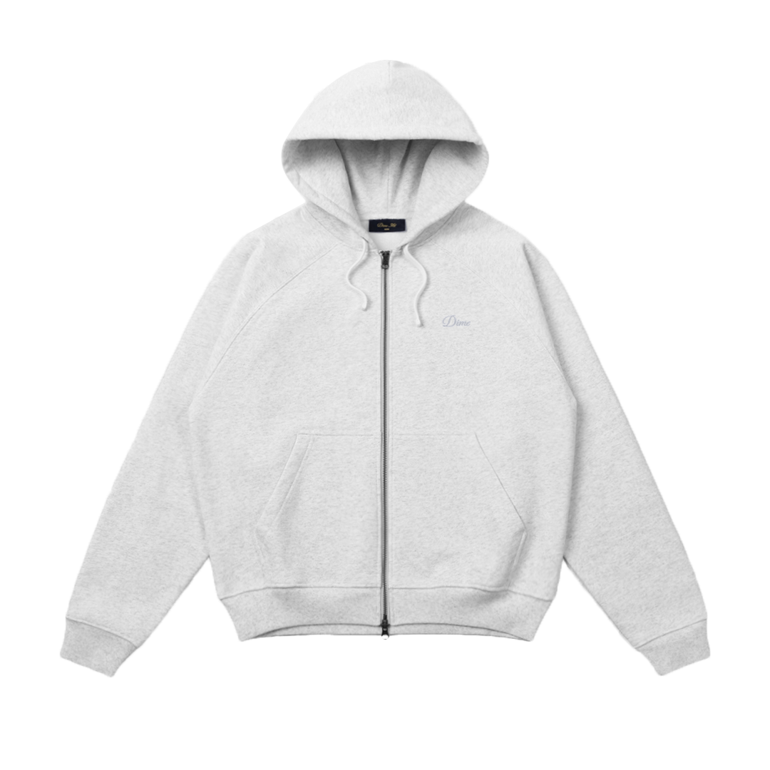 DIME MTL(ダイム モントリオール)| CURSIVE SMALL LOGO ZIP HOODIE / ASH | スケートボード・スノーボードのTACTICS JAPAN