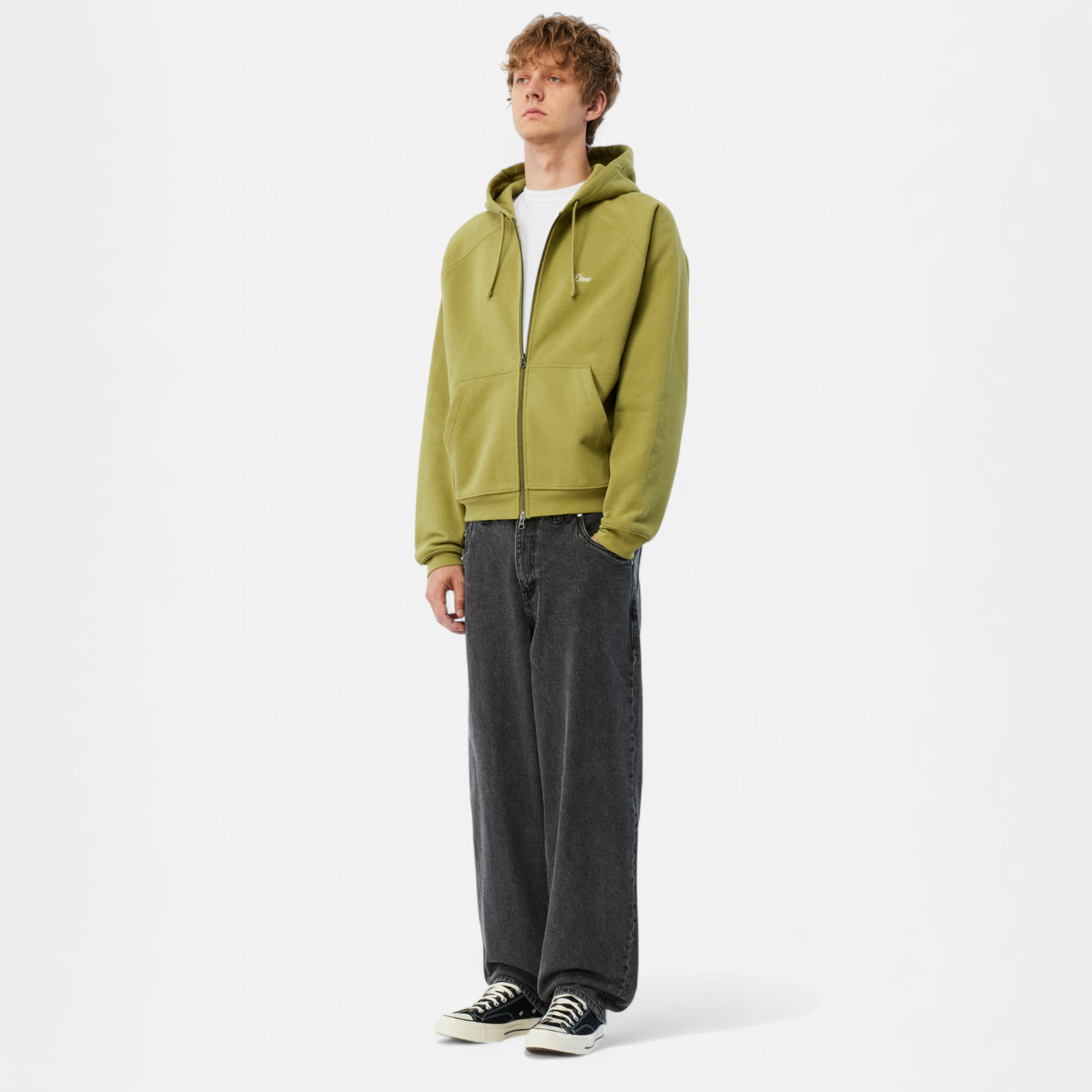 DIME MTL(ダイム モントリオール)| CURSIVE SMALL LOGO ZIP HOODIE / GOLD OLIVE | スケートボード・スノーボードのTACTICS JAPAN