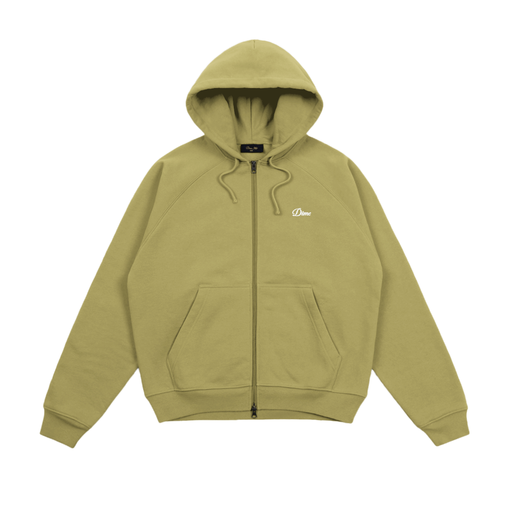 Dime オリーブ色 ジャンパー DIME MTL（ダイム モントリオール）| CURSIVE SMALL LOGO ZIP HOODIE