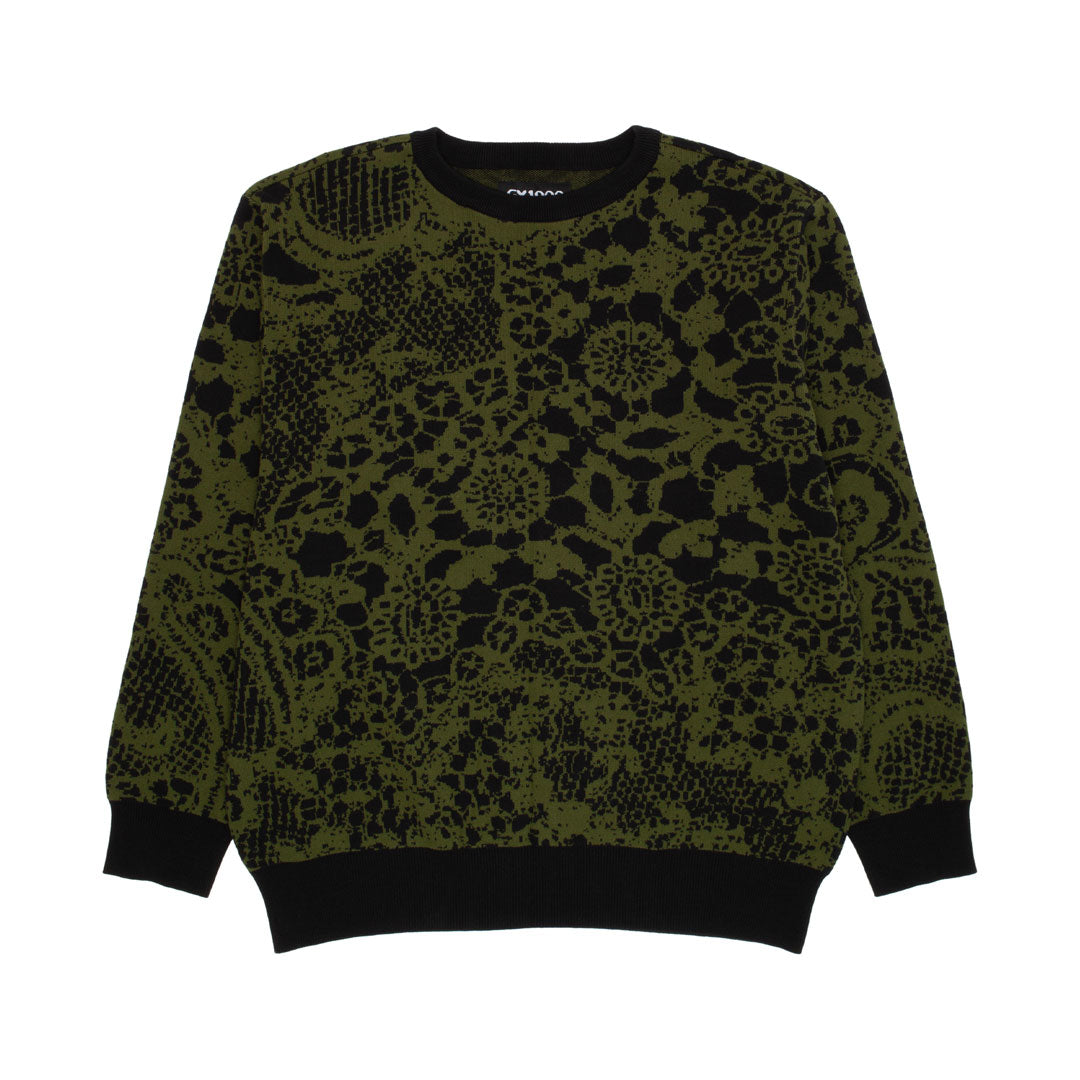 GX1000(ジーエックスワンサウザンド)| JACQUARD KNIT SWEATER LACED / GREEN AND BLACK | スノーボード・スケートボードのTACTICS JAPAN