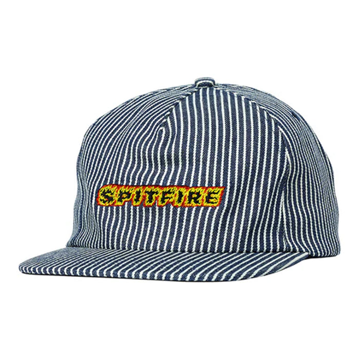 SPITFIRE WHEELS(スピットファイア ウィール)| FLAMES SCRIPT - SNAPBACK HAT / INDIGO RAILROAD STRIPE | スノーボード・スケートボードのTACTICS JAPAN