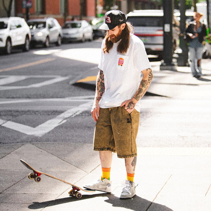 TACTICS(タクティクス)| BUFFET PLEATED DENIM SHORTS / GOLD OVERDYE BLACK DENIM | スノーボード・スケートボードのTACTICS JAPAN