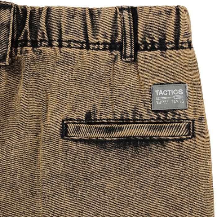 TACTICS(タクティクス)| BUFFET PLEATED DENIM SHORTS / GOLD OVERDYE BLACK DENIM | スノーボード・スケートボードのTACTICS JAPAN