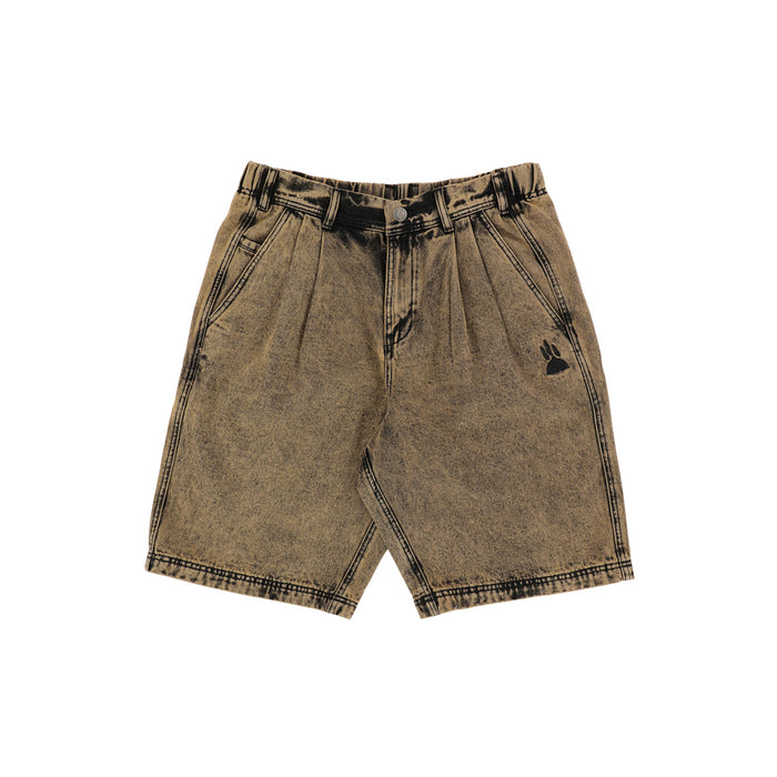 TACTICS(タクティクス)| BUFFET PLEATED DENIM SHORTS / GOLD OVERDYE BLACK DENIM | スノーボード・スケートボードのTACTICS JAPAN
