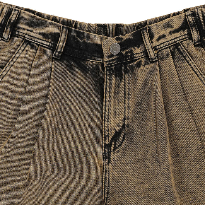 TACTICS(タクティクス)| BUFFET PLEATED DENIM SHORTS / GOLD OVERDYE BLACK DENIM | スノーボード・スケートボードのTACTICS JAPAN