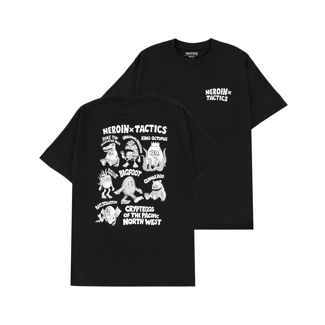 HEROIN SKATEBOARD(ヘロイン スケートボード)| HEROIN X TACTICS CRYPTEGGS T-SHIRT / BLACK | スノーボード・スケートボードのTACTICS JAPAN