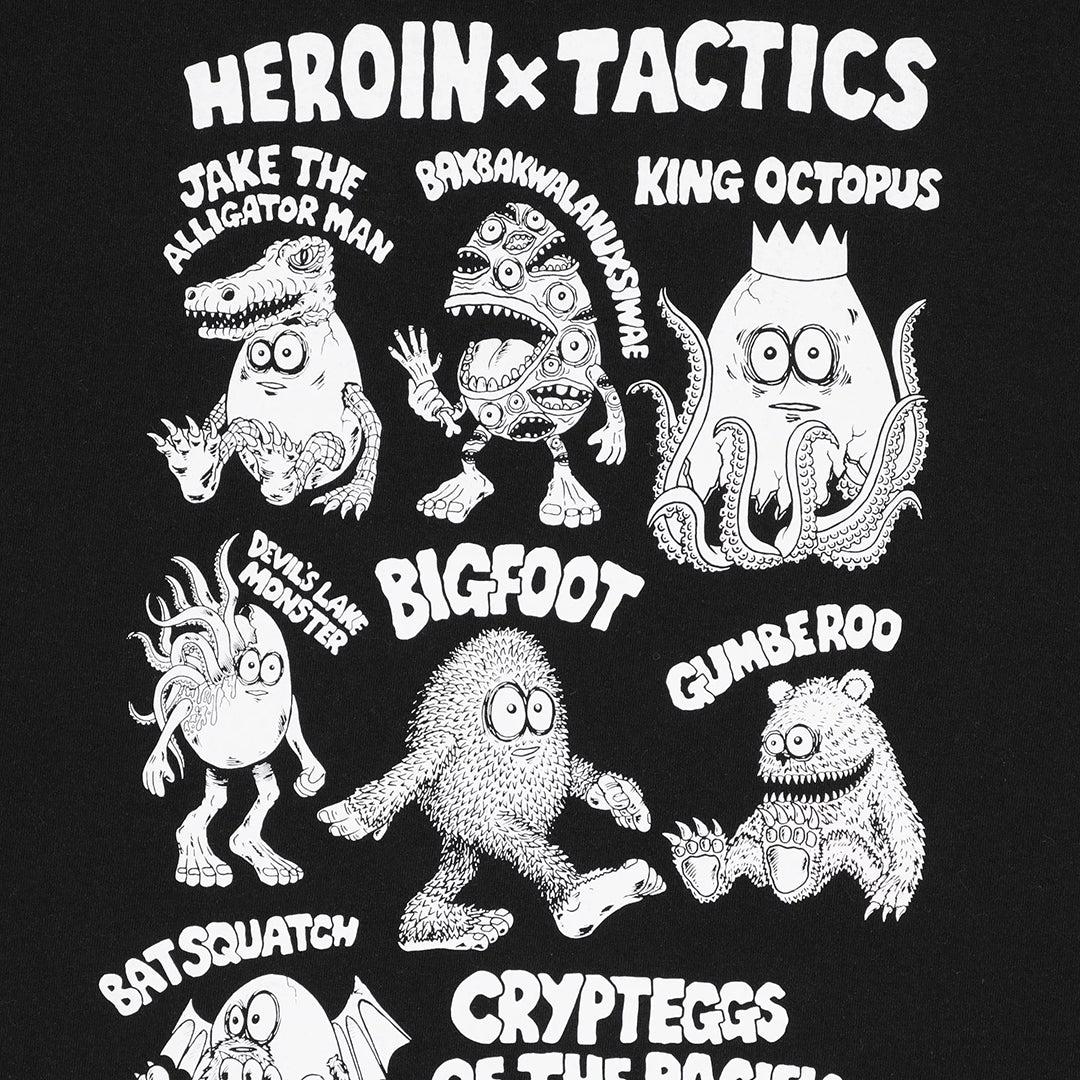 HEROIN SKATEBOARD(ヘロイン スケートボード)| HEROIN X TACTICS CRYPTEGGS T-SHIRT / BLACK | スノーボード・スケートボードのTACTICS JAPAN