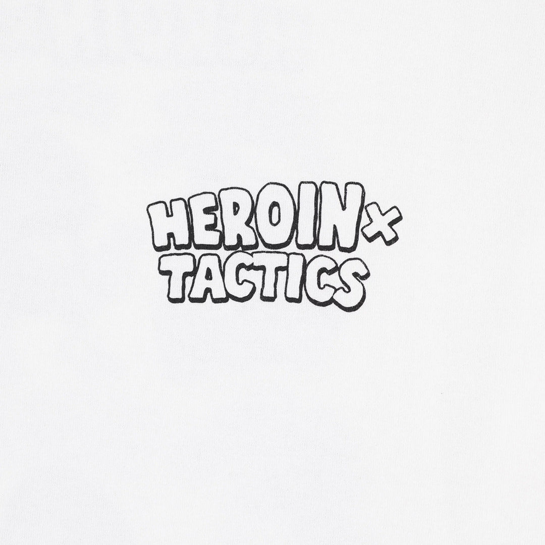 HEROIN SKATEBOARD(ヘロイン スケートボード)| HEROIN X TACTICS CRYPTEGGS T-SHIRT / WHITE | スノーボード・スケートボードのTACTICS JAPAN