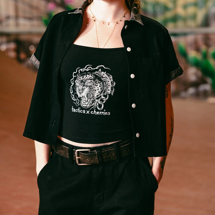 TACTICS(タクティクス)| CHERRIES × TACTICS WOMEN'S WHEELS SPAGHETTI STRAP TANK / BLACK | スノーボード・スケートボードのTACTICS JAPAN