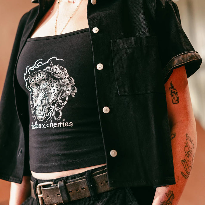 TACTICS(タクティクス)| CHERRIES × TACTICS WOMEN'S WHEELS SPAGHETTI STRAP TANK / BLACK | スノーボード・スケートボードのTACTICS JAPAN