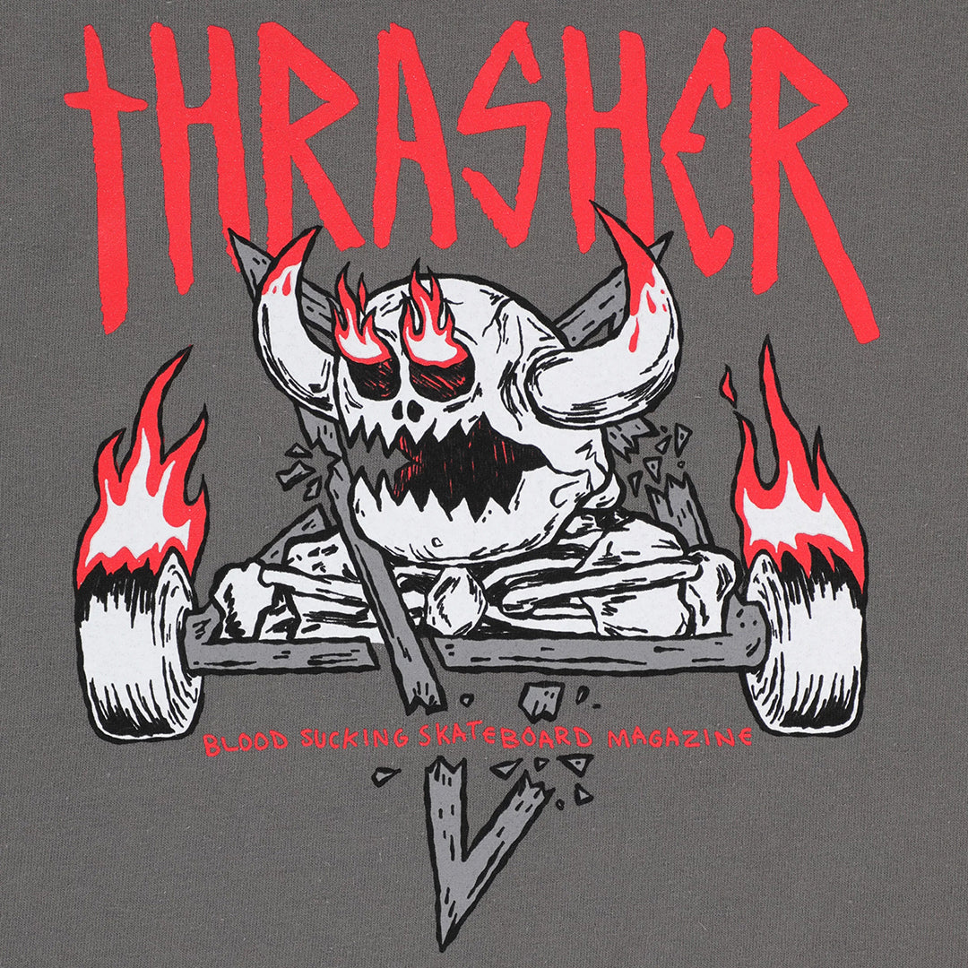 THRASHER X TOY MACHINE MONSTER-GRAM SS TEE / CHARCOAL