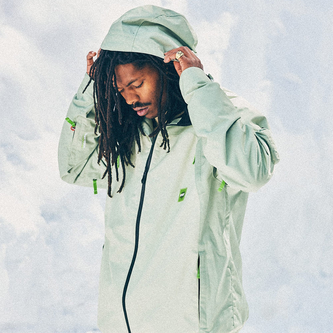 686 （シックス エイト シックス） | 686 X HUF DOUBLE H SHELL JACKE / HUF GREEN COLORBLOCK | スノーボード・スケートボードのTACTICS JAPAN