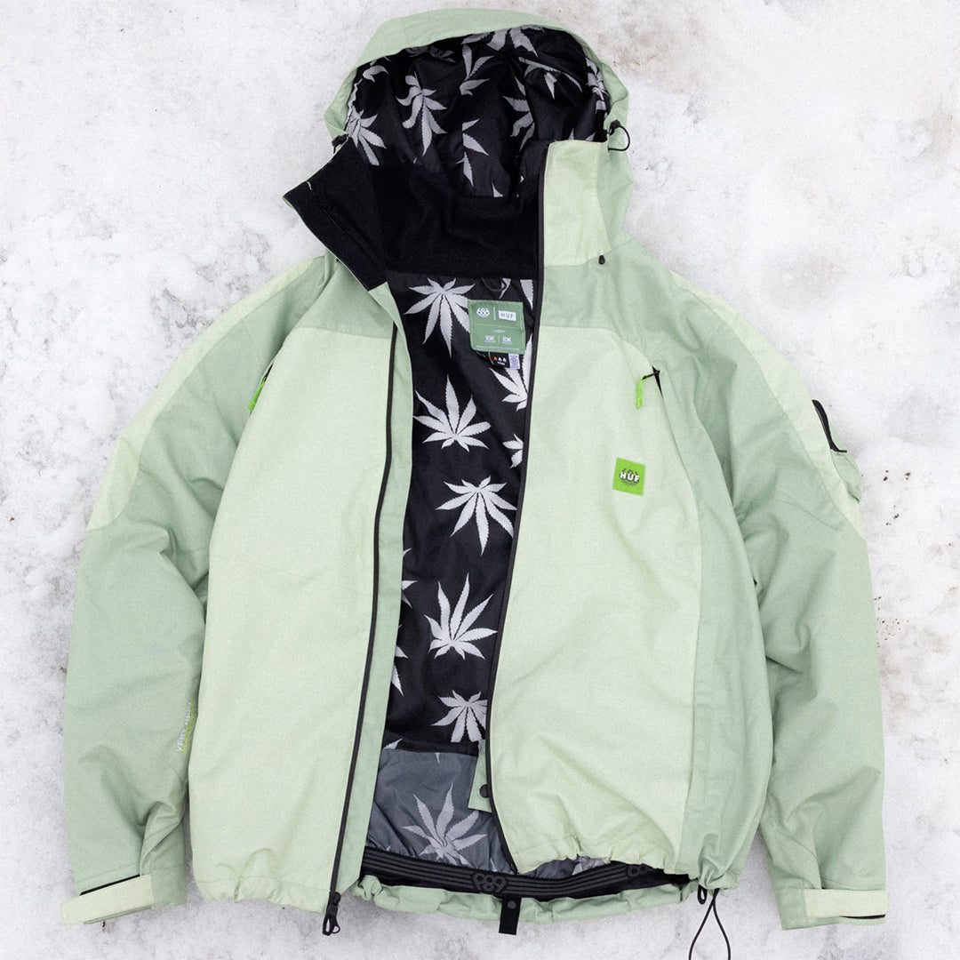 686 （シックス エイト シックス） | 686 X HUF DOUBLE H SHELL JACKE / HUF GREEN COLORBLOCK | スノーボード・スケートボードのTACTICS JAPAN