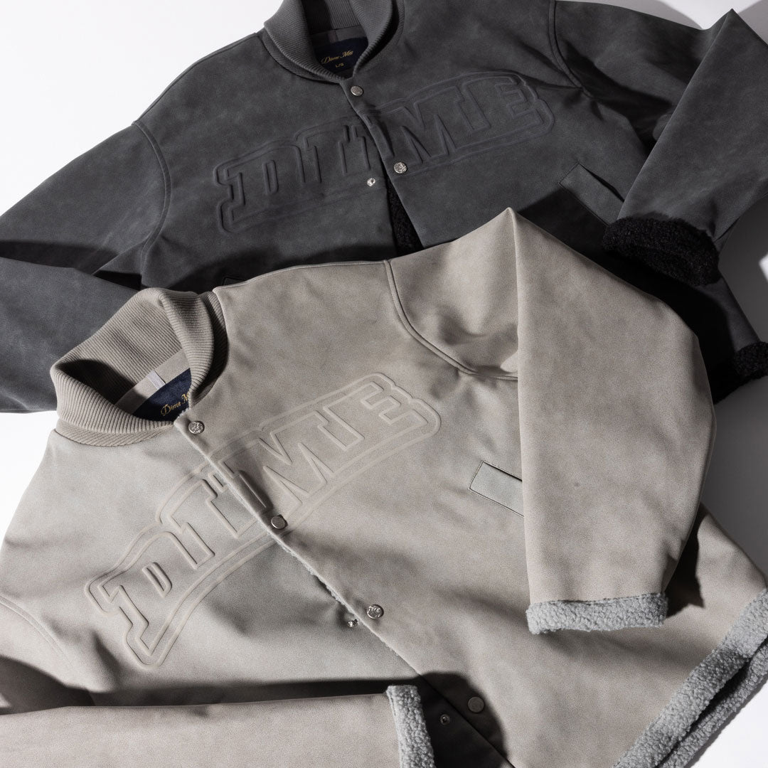 DIME（ダイム）| FAUX SUEDE VARSITY JACKET / CHARCOAL | スノーボード・スケートボードのTACTICS JAPAN