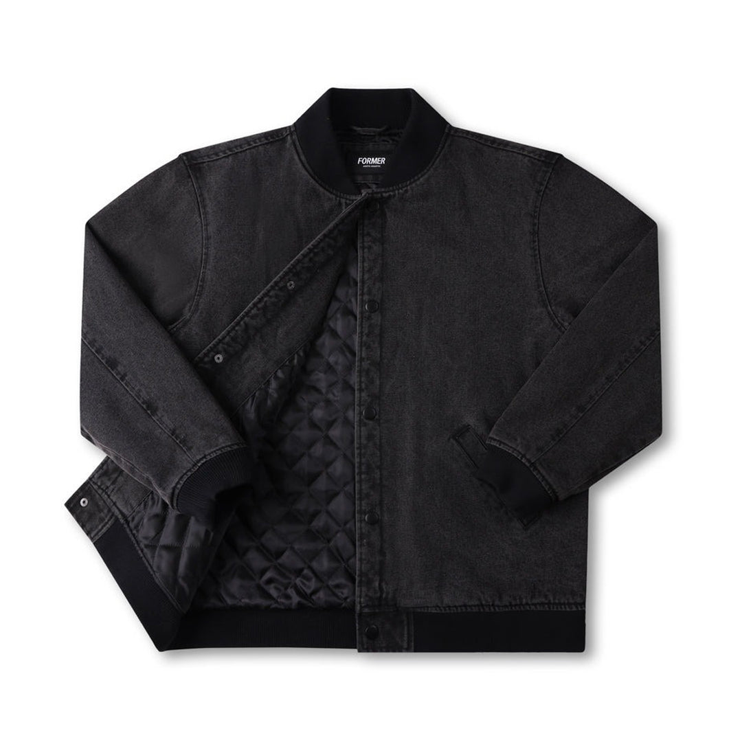 FORMER（フォーマー） | AG DENIM VARSITY JACKET / BLACK | スノーボード・スケートボードのTACTICS JAPAN