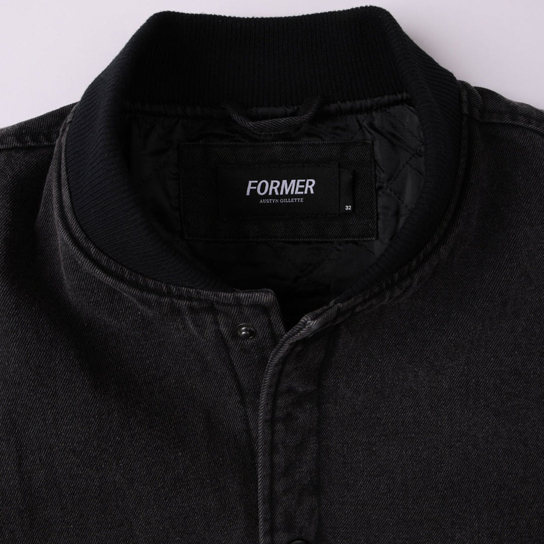 FORMER（フォーマー） | AG DENIM VARSITY JACKET / BLACK | スノーボード・スケートボードのTACTICS JAPAN