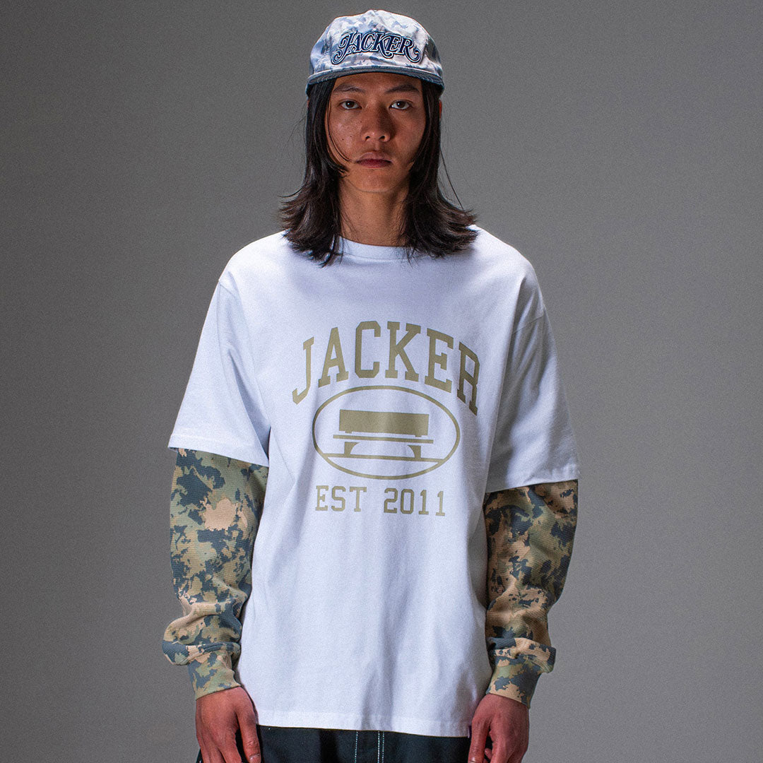 JACKER（ジャッカー）| COLLAGE WAFFLE CAMO LOUNGSLEVE / WHITE | スノーボード・スケートボードのTACTICS JAPAN