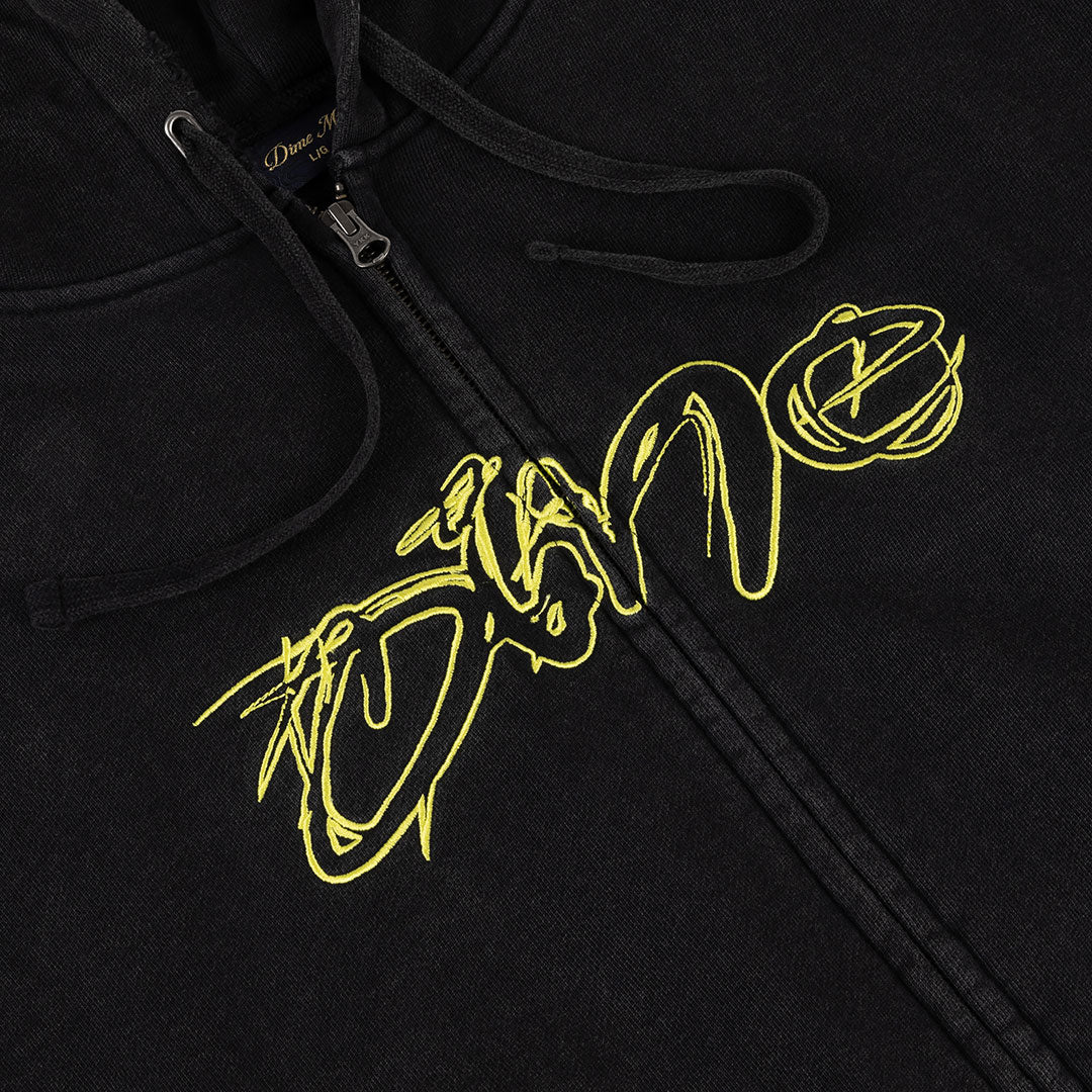DIME（ダイム）| DISTRESSED TERRY ZIP HOODIE / ACID BLACK | スノーボード・スケートボードのTACTICS JAPAN